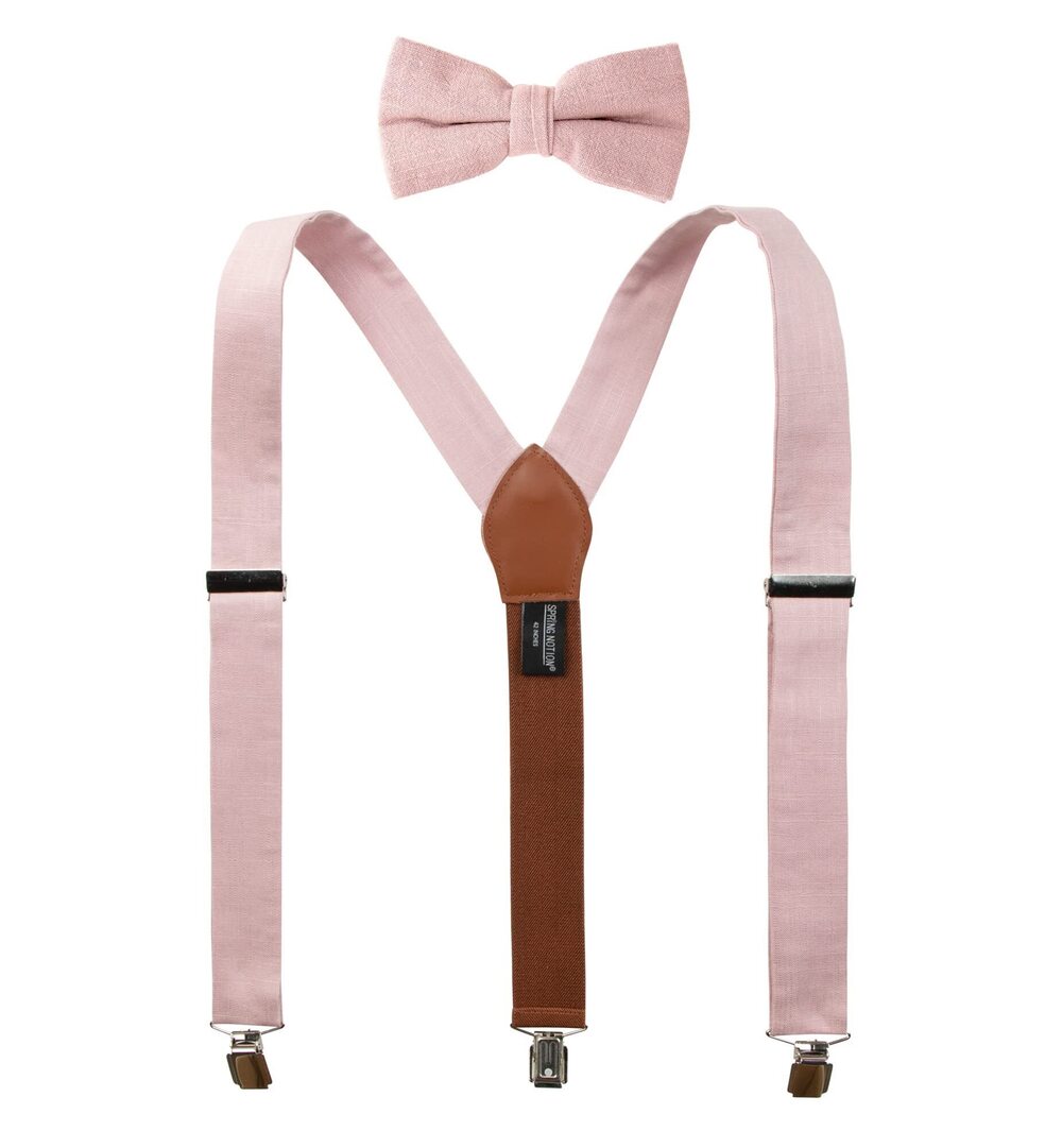 1340 ' Linen Blend Suspenders and Bow Tie Set for Groomsmen Wedding, Rose